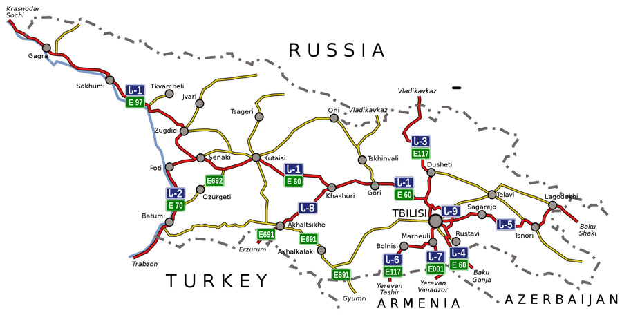 Карта дорог Грузии, с сайта commons.wikimedia.org